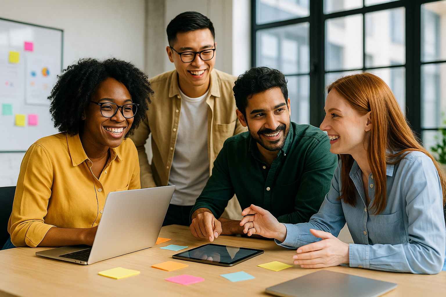 A marketing team collaborating on a new campaign strategy